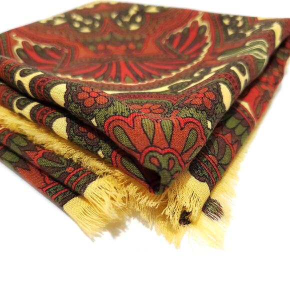 Vtg Stix Baer & Fuller Scarf Green Rust Golden Geo Floral Pattern 26.5" Square - Picture 16 of 16